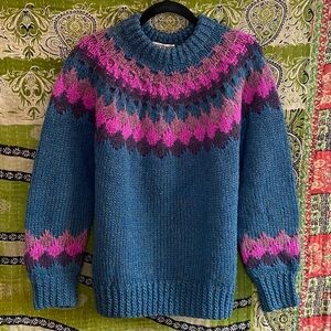 Vintage Danspin Sweater Market Wool Blue Fair Isle Pullover Sweater Size Medium
